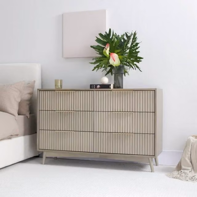 Home Garden Direct Monza 6 Chest of Drawers with Fluted Front in Grey Pale Ash – 1