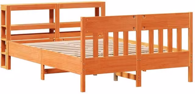 Berkfield Home Solid Wood Decorative Bed Frame in Wax Brown, W/D/H: 150 x 200 cm