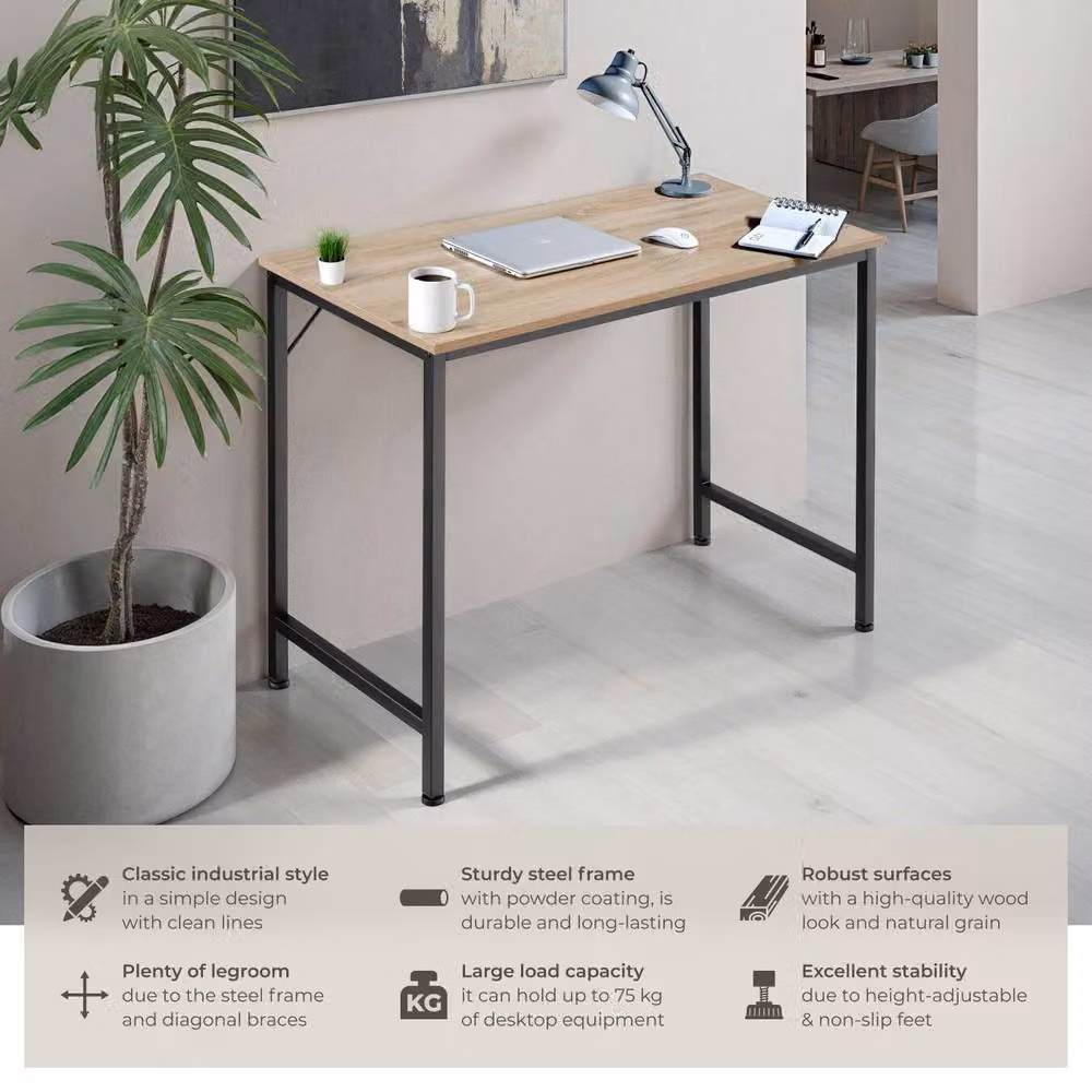 tectake Jenkins Writing Desk in Light Oak, Width: 100 cm – 2