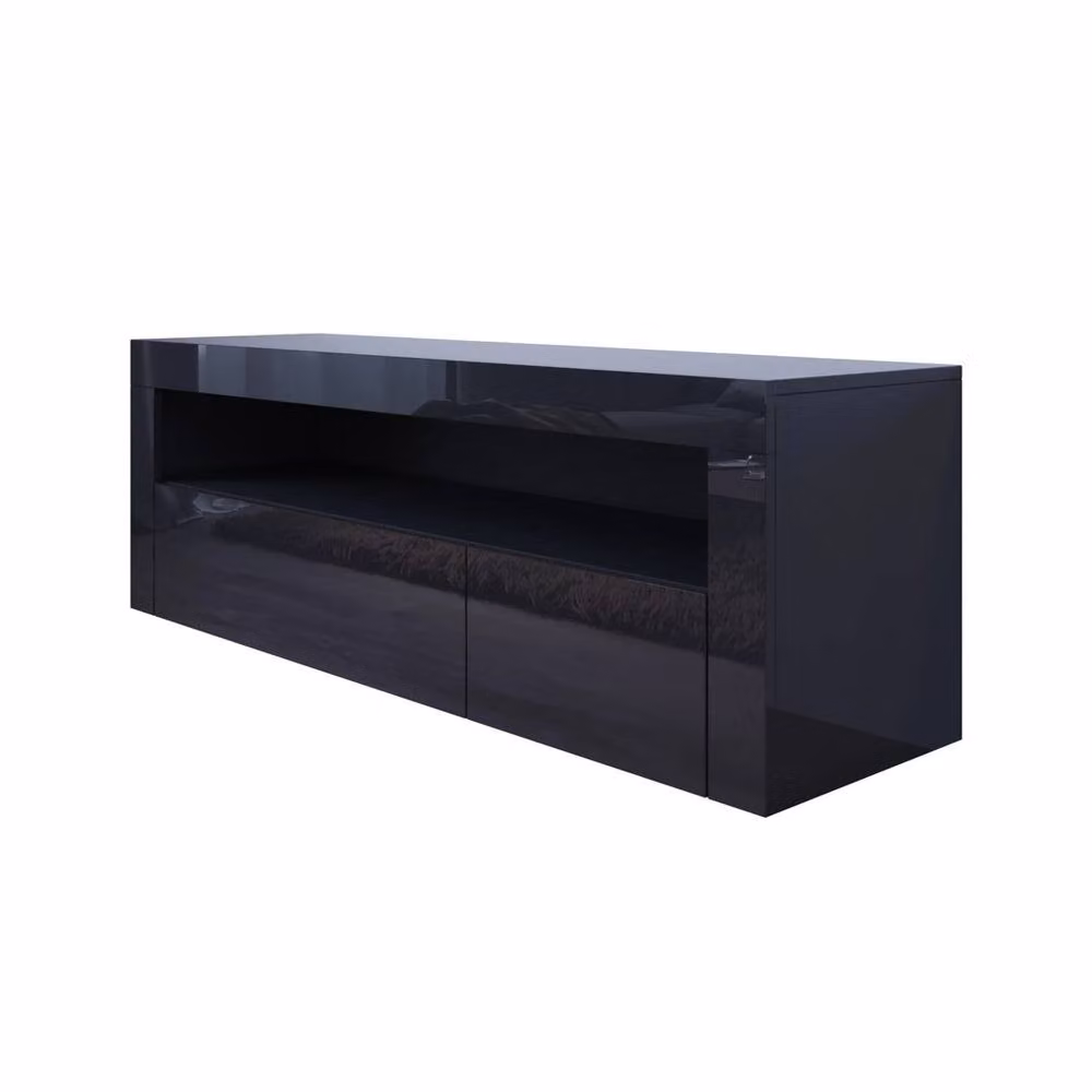 ERGOVEXA Modern Black Glossy TV Unit with Integrated LED Lights and Storage Drawers, W: 120 cm, D: 35 cm, H: 45 cm – 3