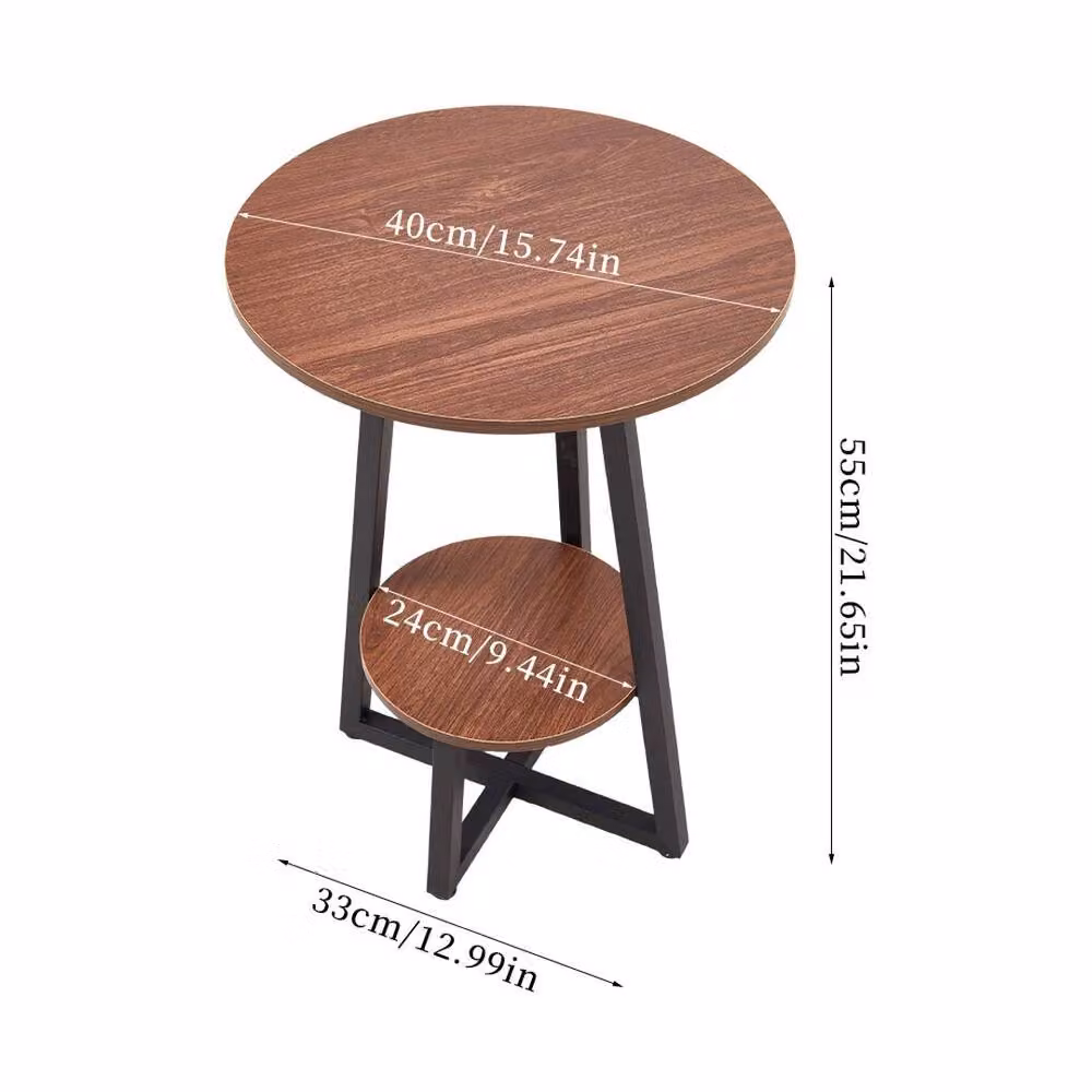 VOGREX Modern 2 Tier Round Coffee Table and Sofa Side Table in Brown and Black, W/D/H: 40 x 40 x 55 cm – 2