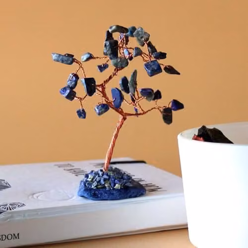 KDMD Sodalite Gemstone Bonsai Tree with Blue Agate Base (35 Stones)