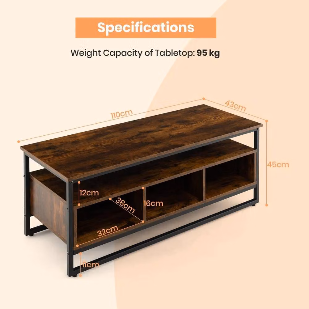 VOGREX Industrial Centre Table with Open Shelf and 3 Storage Cubbies in Brown – 2