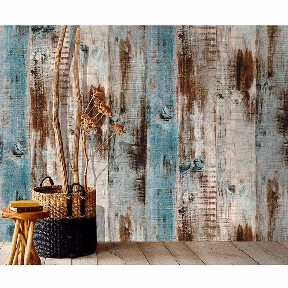 NESTLUNE Rustic Wood Grain Panel Effect PVC Wallpaper in White and Multicolour, W: 100 cm, H: 15 cm – 2