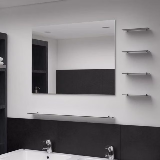 Berkfield Home Minimalist Rectangular Wall Mirror with 5 Shelves, Silver, W: 80 cm, H: 60 cm