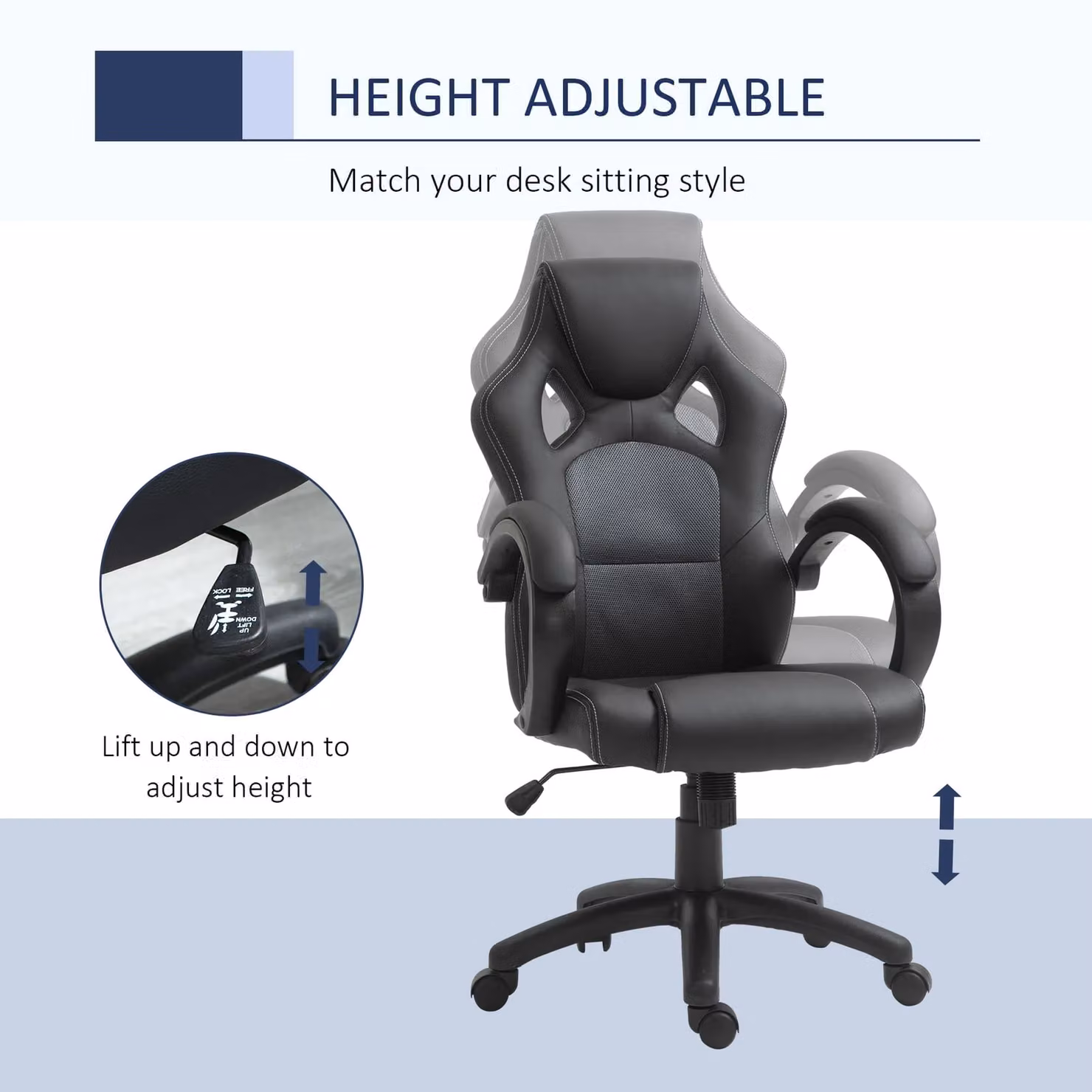 Vinsetto Racing Gaming Chair in Black and Grey with Synthetic Leather and 360 Degree Swivel – 4