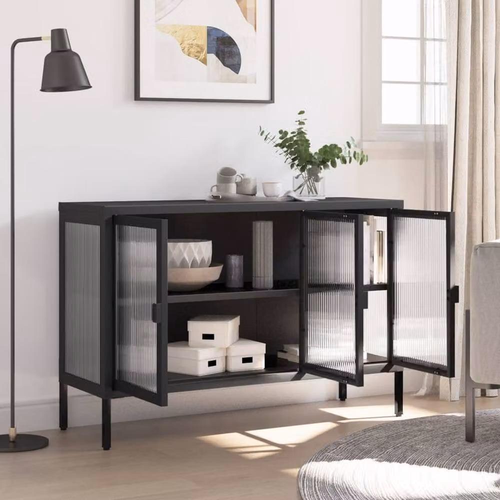 Berkfield Home Modern Black Sideboard with Glass and Metal, W/D/H: 105 x 35 x 70 cm – 3