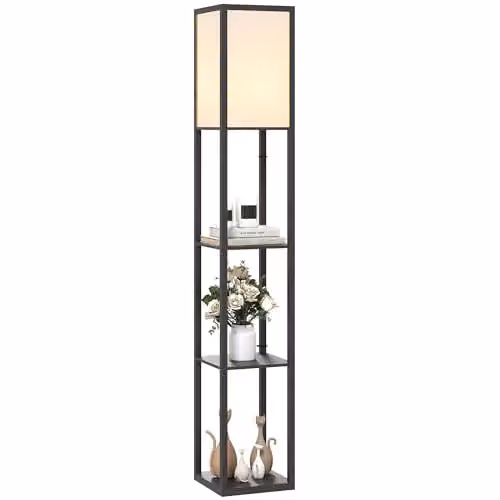 HOMCOM Modern 3-Tier Floor Lamp with Storage Shelves in Black – 1