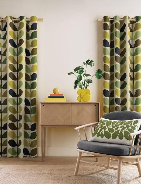 Orla Kiely Multi Stem Eyelet Curtains in Yellow and Green Mix