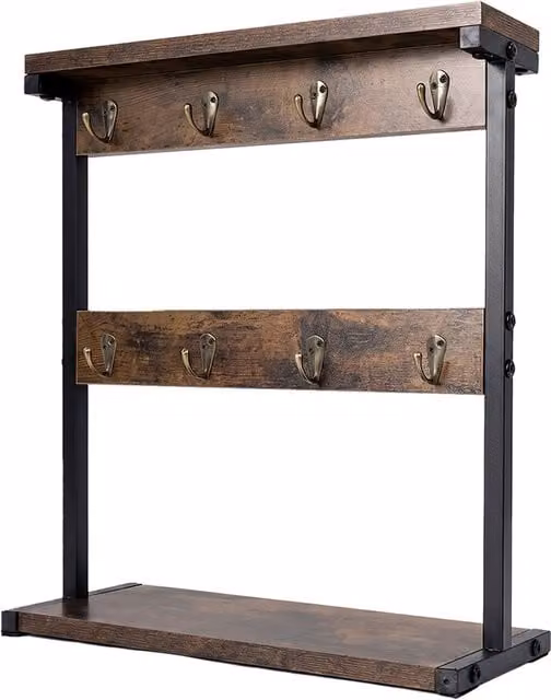 Levede Brown Freestanding Mug Holder Stand and Coffee Cup Rack Organiser with Shelf, Wood and Metal