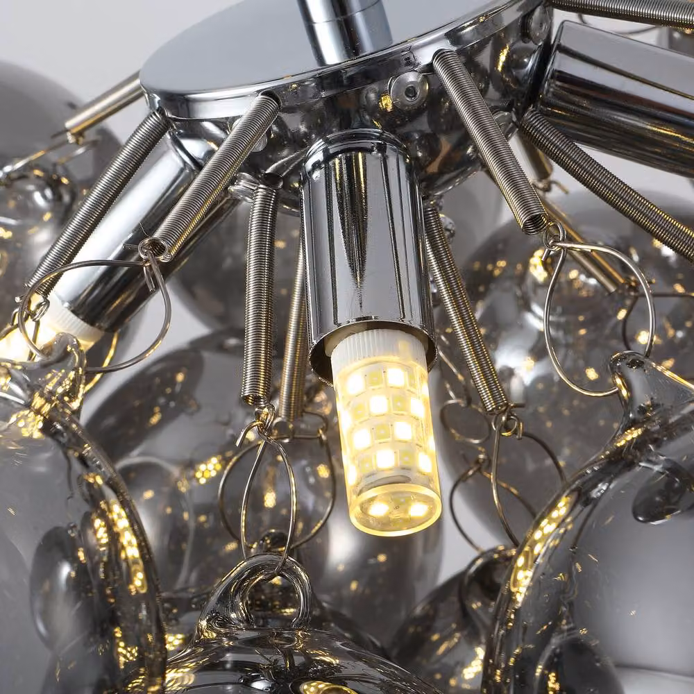 NIVOR 4 Light Sputnik Glass Bubble Pendant Chandelier in Pale Grey with Transparent Spheres and Adjustable Height – 6