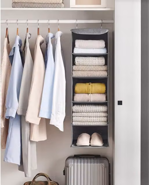SONGMICS Vertical Closet Organizer Hanging Storage Collapsible Shelves in Grey – 1