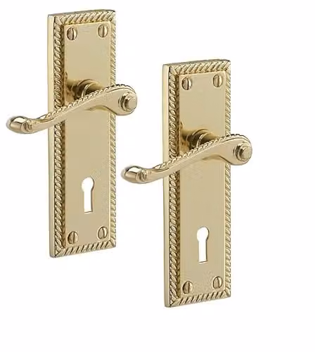 Golden Grace Georgian Lever Lock Handle in Polished Brass, Gold, W: 150 mm, H: 48 mm