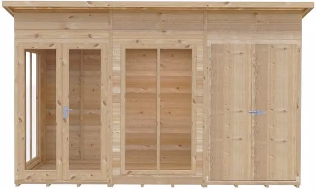 Shires Lela 12x6 Wood Summerhouse with Storage in Light Brown, W357 x D185.8 x H228.4 cm – 1