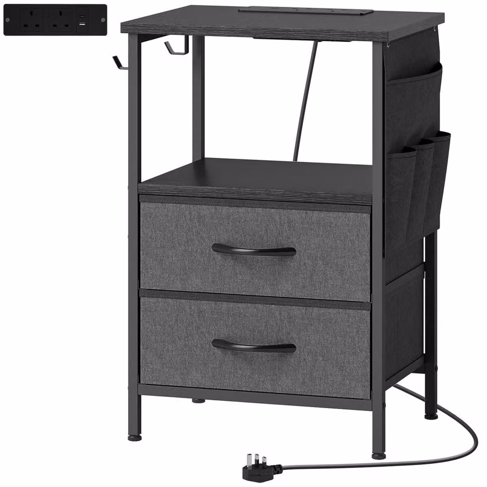 Wyld Haus Pado Black Metal Bedside Table with Integrated Charging Station and Grey Finish, W/D/H: 60 x 30 x 30 cm – 2