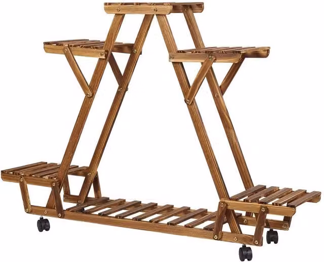 Kelvenix Mobile Tiered Wooden Plant Stand in Brown, W/D/H: 25.0 x 81.0 x 91.0 cm