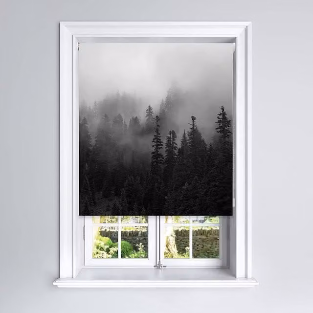 Lister Cartwright Misty Forest Blackout Roller Blinds, White and Grey Thermal Insulating Polyester Easy Fit Blinds