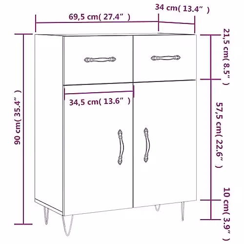 vidaXL Modern Grey Sonoma Sideboard W/D/H: 69.5 x 34 x 90 cm – 3