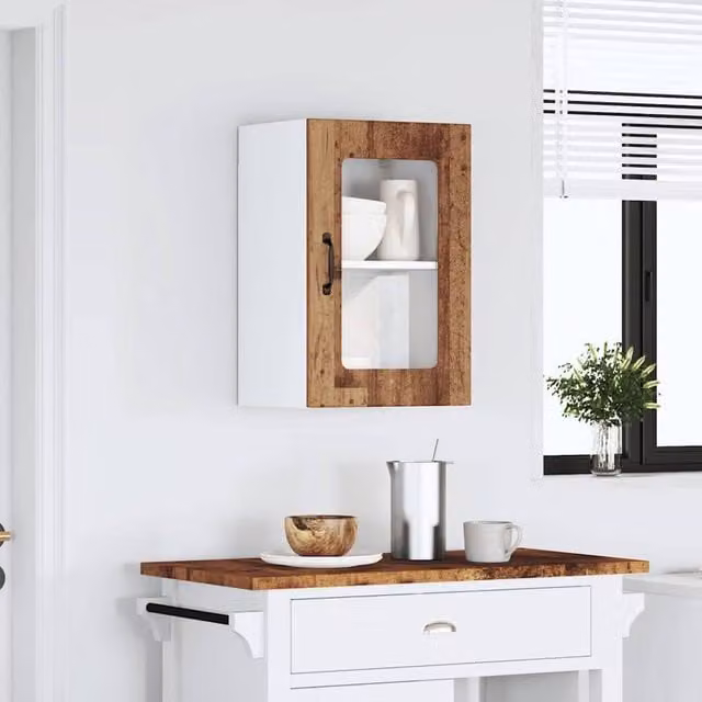 Berkfield Home Lucca Kitchen Wall Cabinet with Glass Doors in Old Wood Brown, W/D/H: 60 x 31 x 40 cm – 1