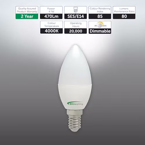 BELL Lighting E14 Dimmable LED Candle Bulbs, White, 4.7W, Pack of 6 – 2