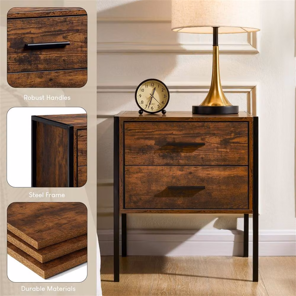 FORGEVIO 2 Drawer Industrial Wood Chest of Drawers in Brown – 3