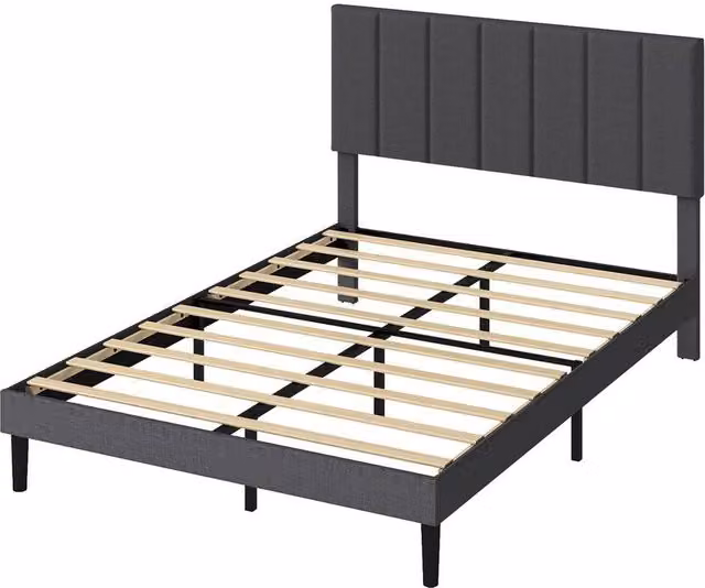 VOGREX Small Double Linen Upholstered Bed Frame in Grey, W/D/H: 120 x 200 cm