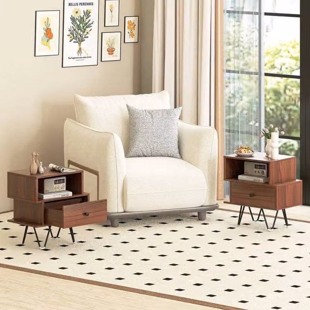 KORVIXA Mid Century Modern End Tables and Nightstand Set of 2, Brown