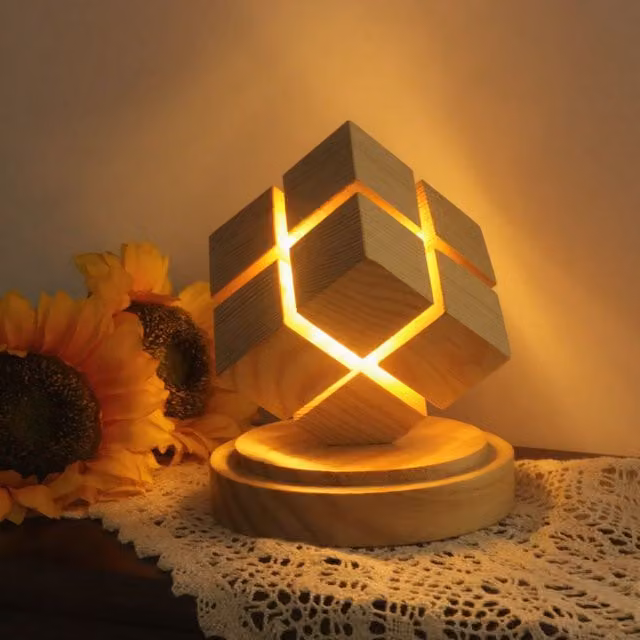 Leaper Creative 4th-order Rubik Cube Night Light in Beige Wood