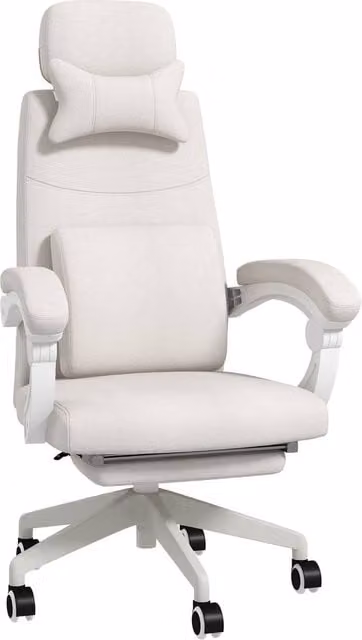 Rolipo 160 Degree Reclining Linen-Look Office Chair with Footrest and Headrest in White