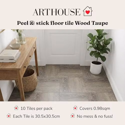 Arthouse Self-Adhesive Wood-Look Floor Tiles, Grey, W/D: 30.5 x 30.5 cm, 10 Tiles Per Pack – 2