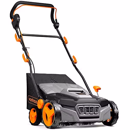 VonHaus 1800W Electric Artificial Grass Brush and Lawn Sweeper in Black, Grey and Orange with 45L Collection Bag and 380mm Working Width – 1