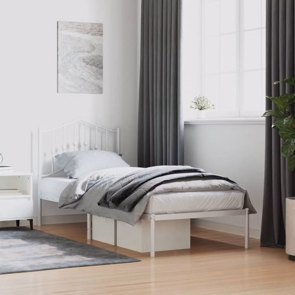 Berkfield Home Metal Single Bed Frame with Headboard in White, W/D/H: 90 x 190 cm – 2