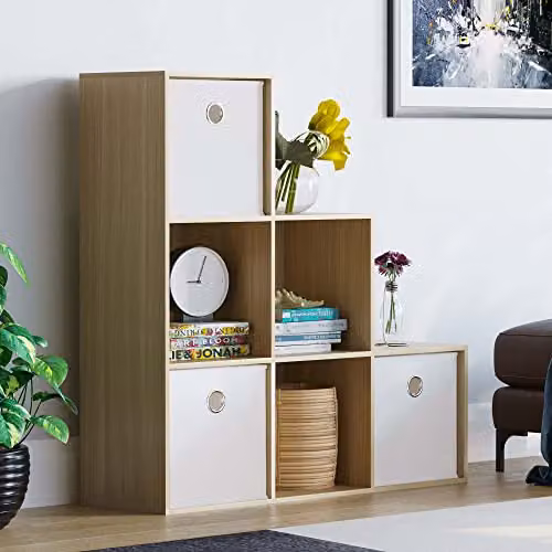 Vida Designs Durham 6 Cube Staircase Storage Unit with 3 White Baskets in Oak