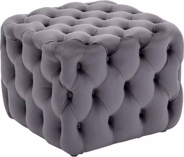 Livingandhome Grey Velvet Upholstered Buttoned Rectangular Footstool