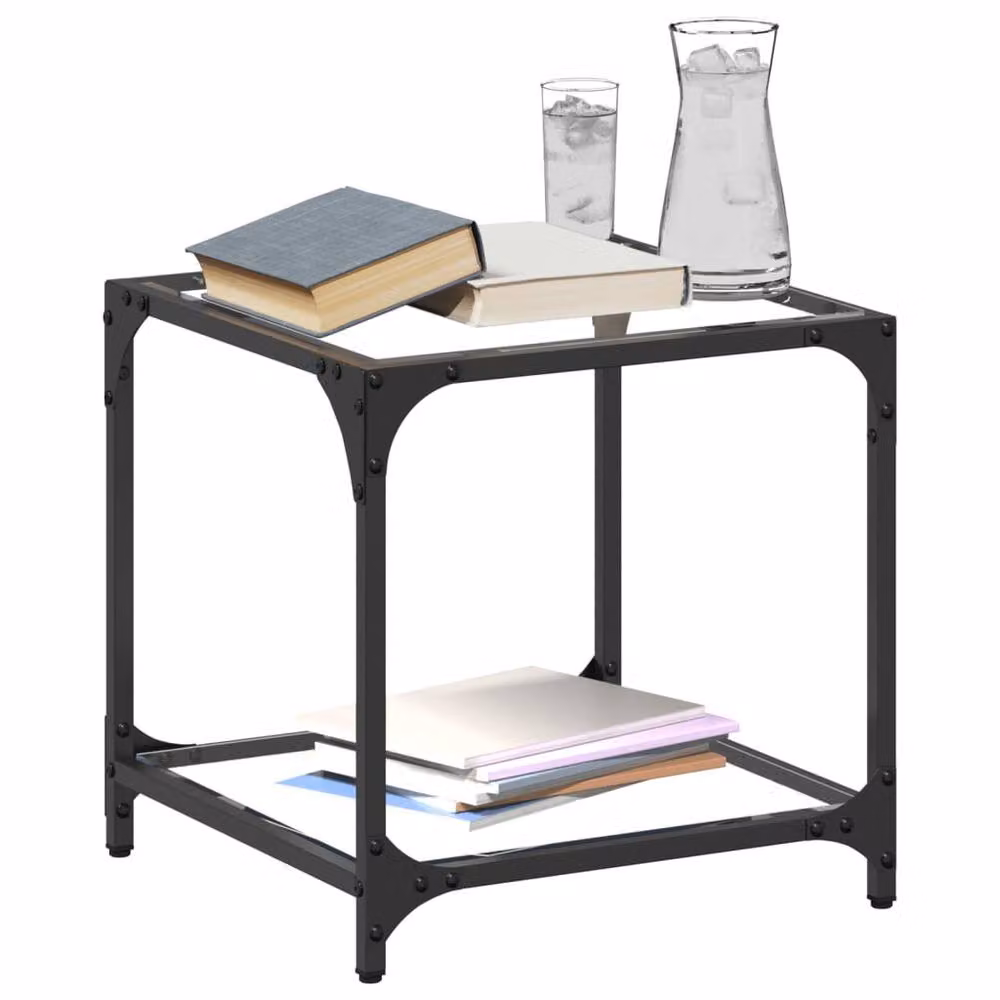 Berkfield Home Modern Square Coffee Table with Transparent Glass Top and Black Steel Frame, W/D/H: 40 x 40 x 40 cm – 2