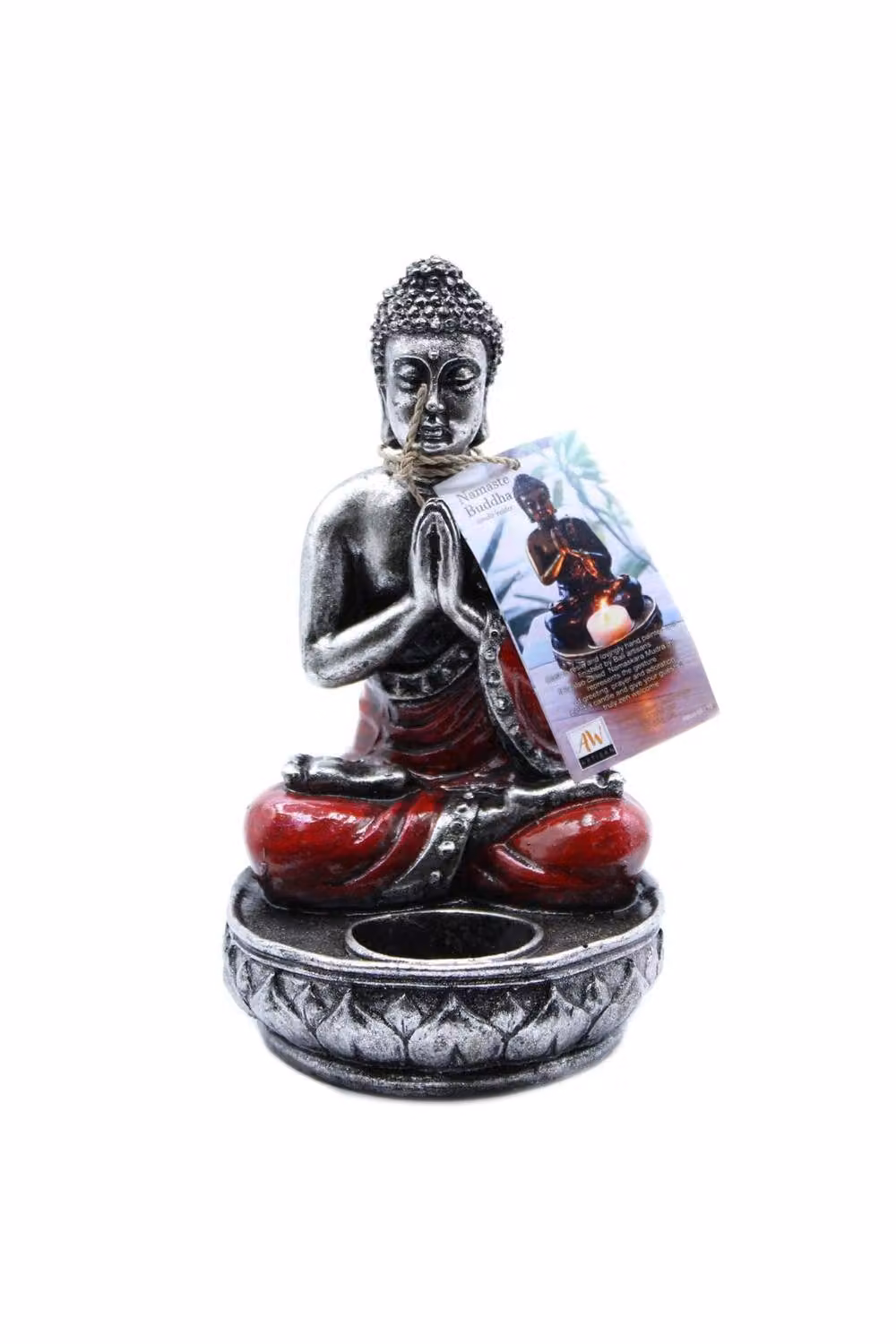 KDMD Red Bali Hand-Painted Buddha Tealight Candle Holder with Namaskara Mudra Ethnic Decor – 3