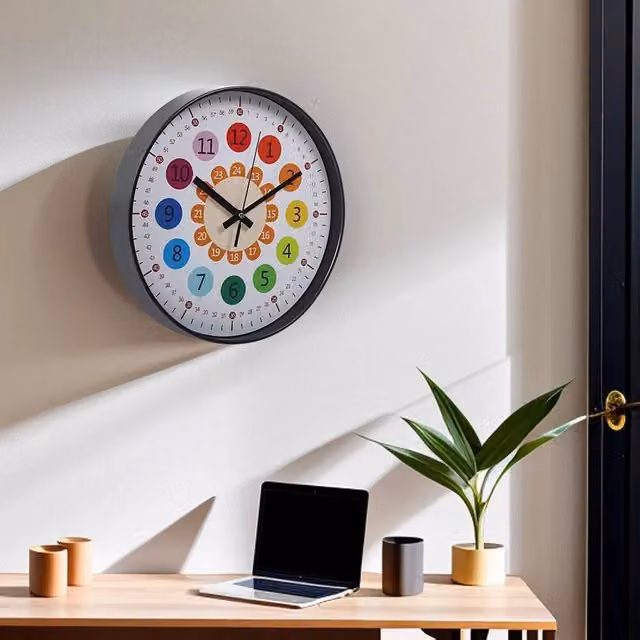 EONLION Round Silent Non-Ticking Analog Wall Clock in Black and Multicolour, Diameter: 100 cm