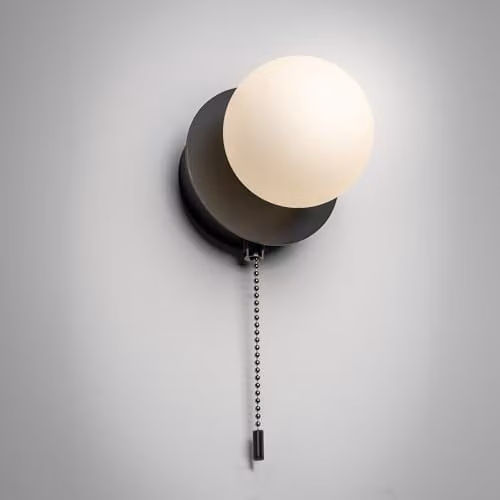 CGC Lighting Macie Black and White LED Rechargeable Magnetic USB Wireless Wall Light with Opal Glass Sphere Diffuser and Pull Cord Switch – 1