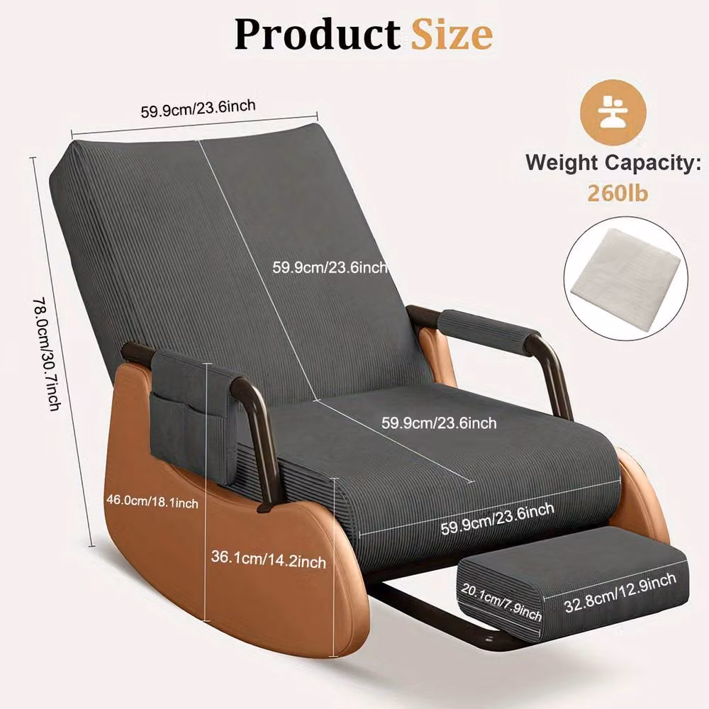 Ventryn Grey Fabric Adjustable Foldable Rocking Glider Armchair with Armrests – 2