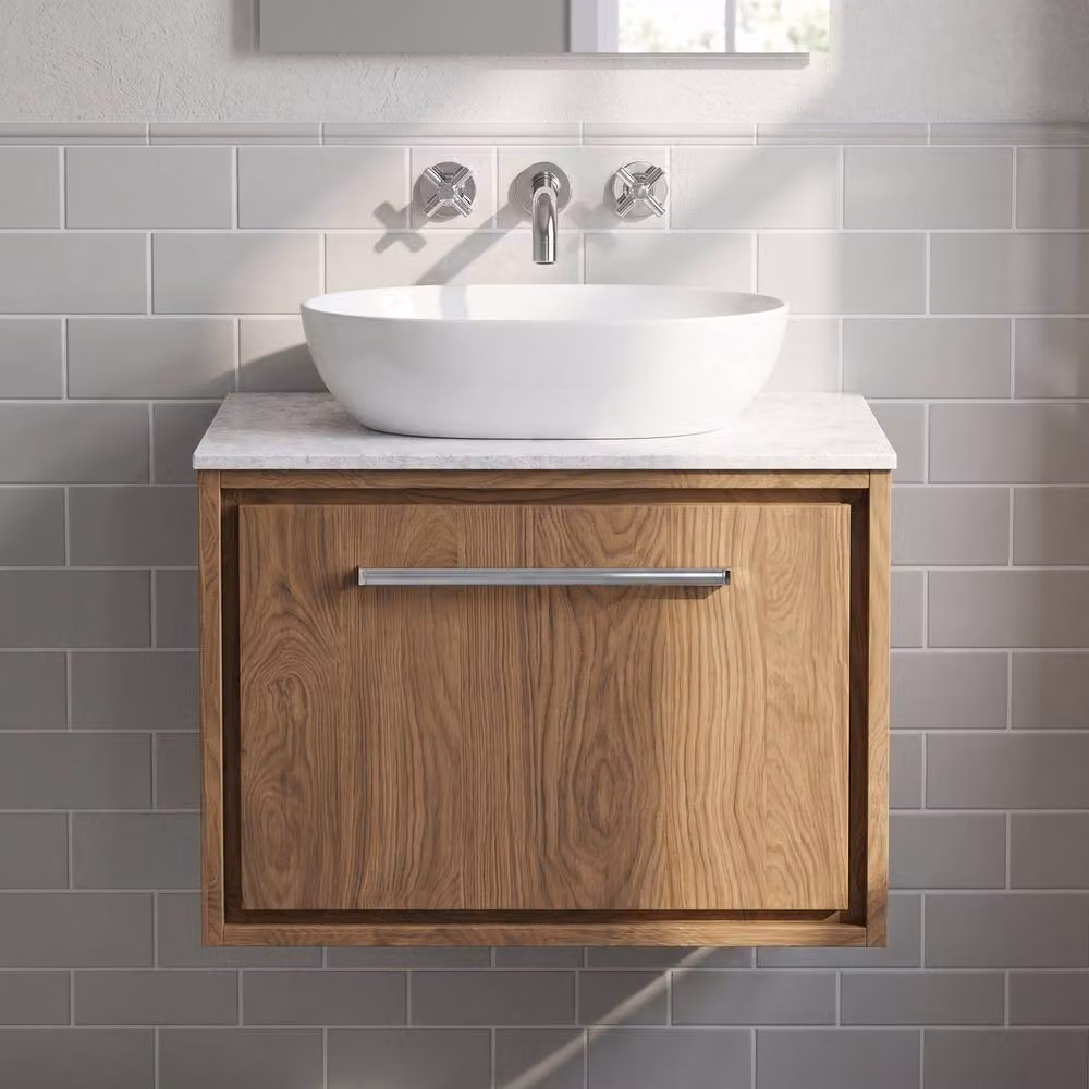 Balterley Longnor 1 Drawer Wall Hung Vanity Unit in Antique Oak Brown, Width: 60 cm – 2