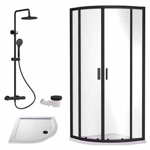 Balterley Quadrant Shower Enclosure with Tray and Thermostatic Shower Kit in Black, W/D/H: 78 x 78 x 185 cm