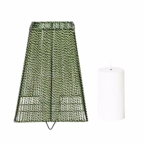 ValueLights Green and Black Metal Battery Operated Outdoor Geometric Pillar Candle Lantern, H 33.5 x W 25.0 x D 25.0 cm – 1