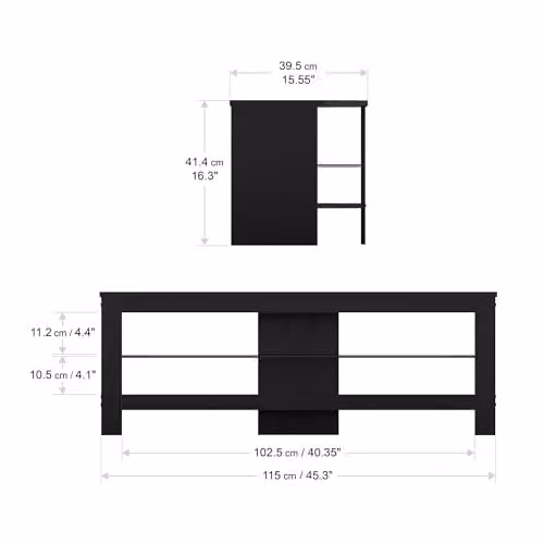 AVF Calibre Black Oak Wood Effect Corner TV Stand with Glass Shelf and Cable Management, Width: 115 cm – 3