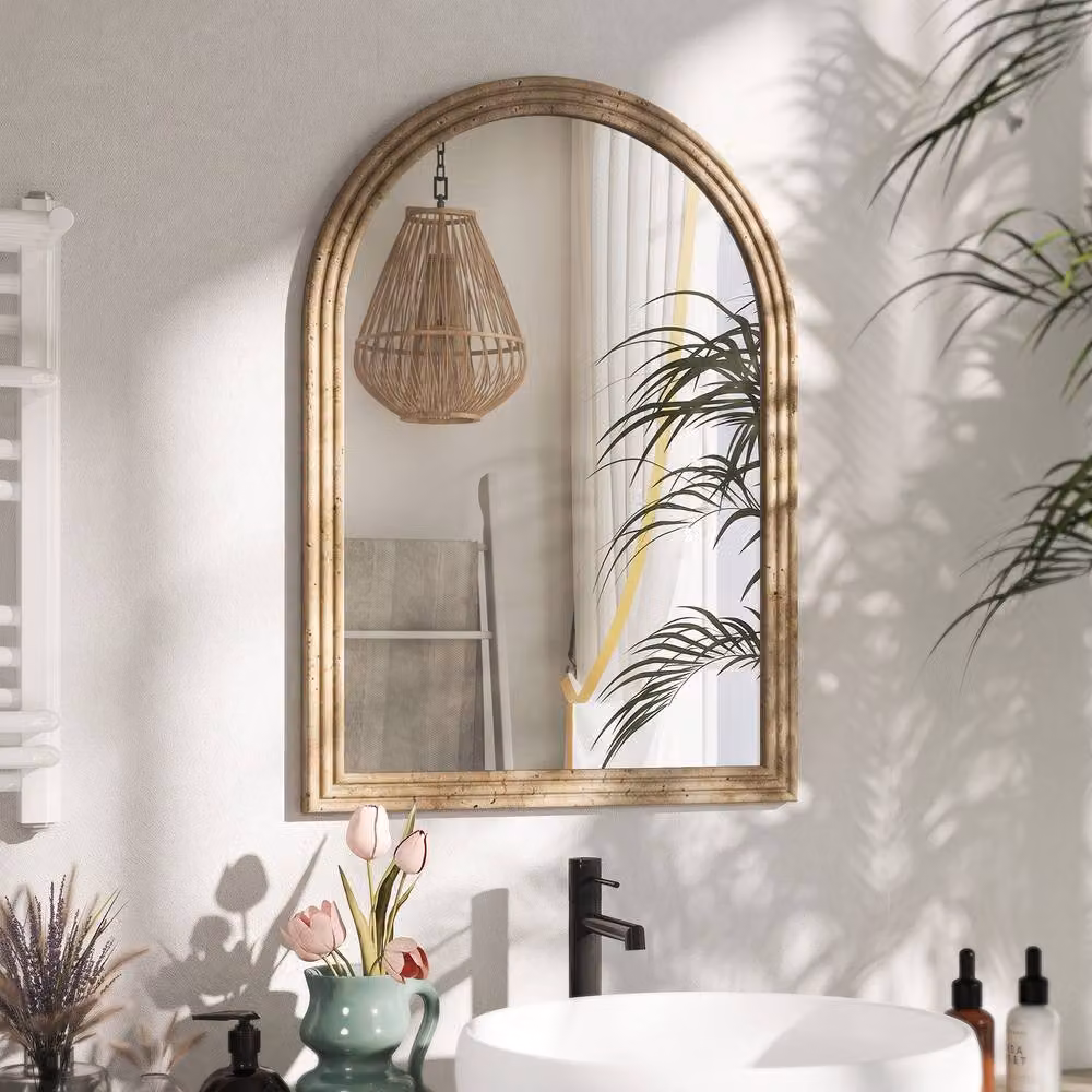 HOMCOM Modern Oval Wall-Mounted Glass Mirror in Brown, W: 50 cm, H: 70 cm – 2