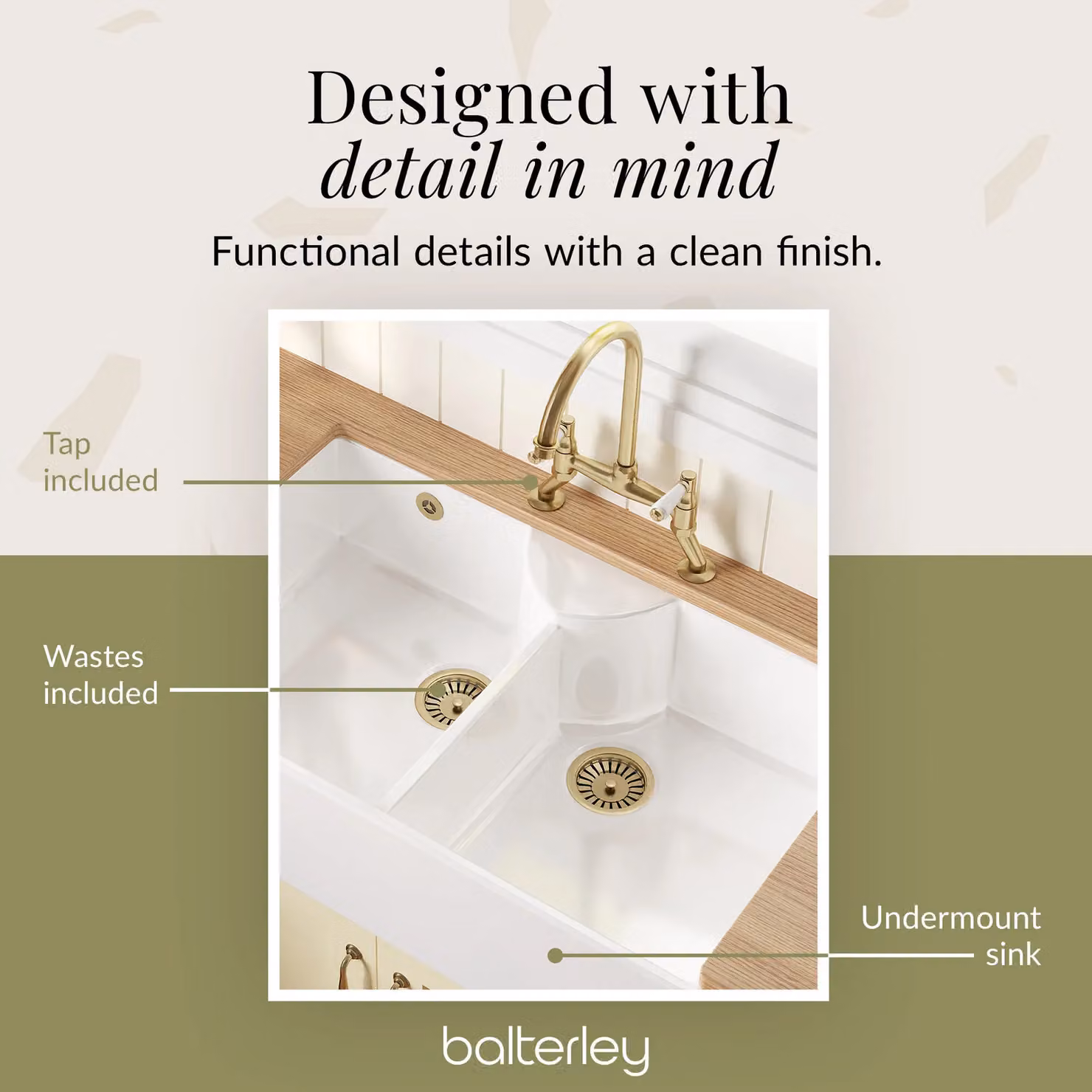Balterley White Ceramic 2 Bowl Stepped Weir Butler Sink with Wastes and Tap, W: 89.5 cm, D: 55 cm – 2