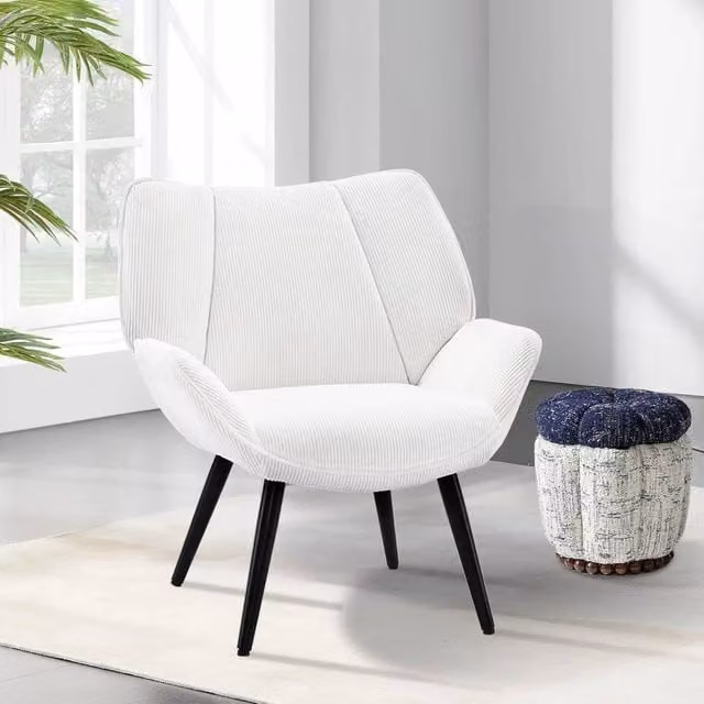 KORVIXA White Wingback Accent Armchair with Wood and Metal Frame