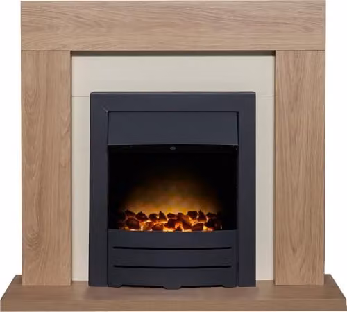 Adam Fires & Fireplaces Malmo Fireplace in Oak and Cream with Colorado Electric Fire in Black, 39 Inch – 1