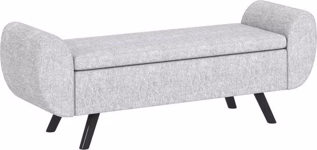 Ventryn Grey Upholstered Linen Storage Ottoman Bench with Armrests