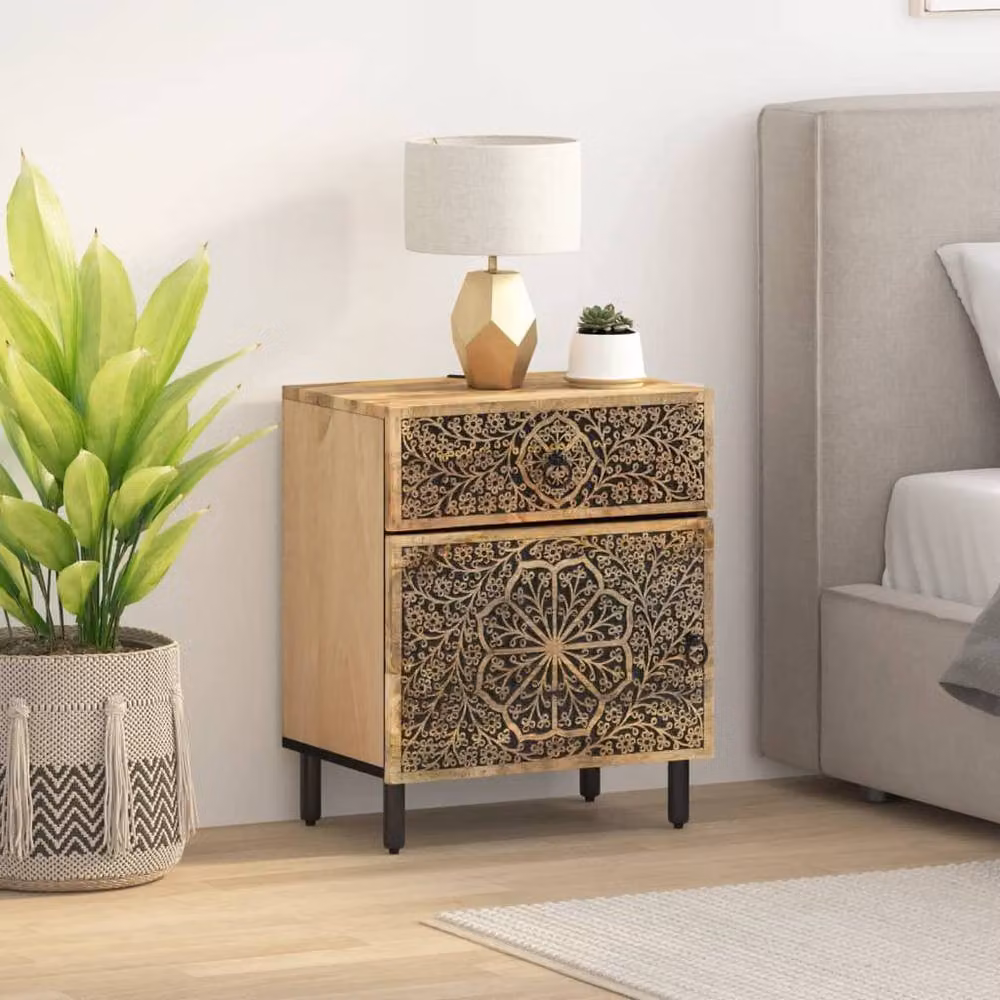 Berkfield Home Mango Wood Bedside Cabinet in Brown, W/D/H: 50 x 33 x 60 cm – 2