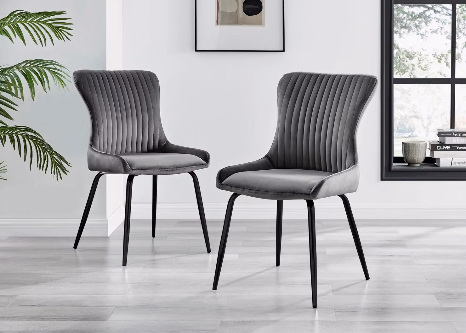 FurnitureboxUK Carson White Marble Effect Rectangular Dining Table and 4 Nora Black Leg Chairs in Dark Grey – 4